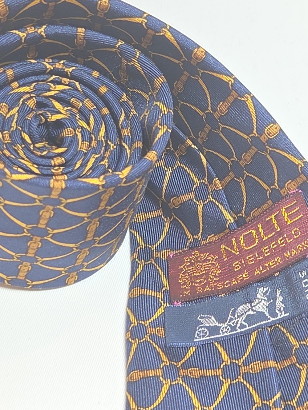 Hermes Paris Mens Blue and Gold Geometric Design 100% Silk Tie 3.25"x56"